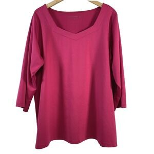 Susan Graver Essentials Womens Liquid Knit Sweetheart Neck Top sz 2X Pink Travel